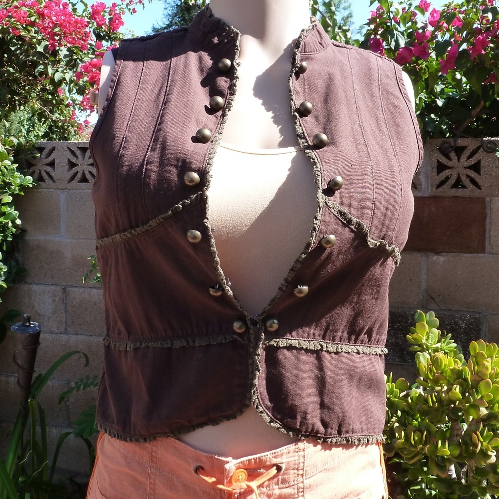 Takeout Cocoa Denim Sweater Vest with Brass Button